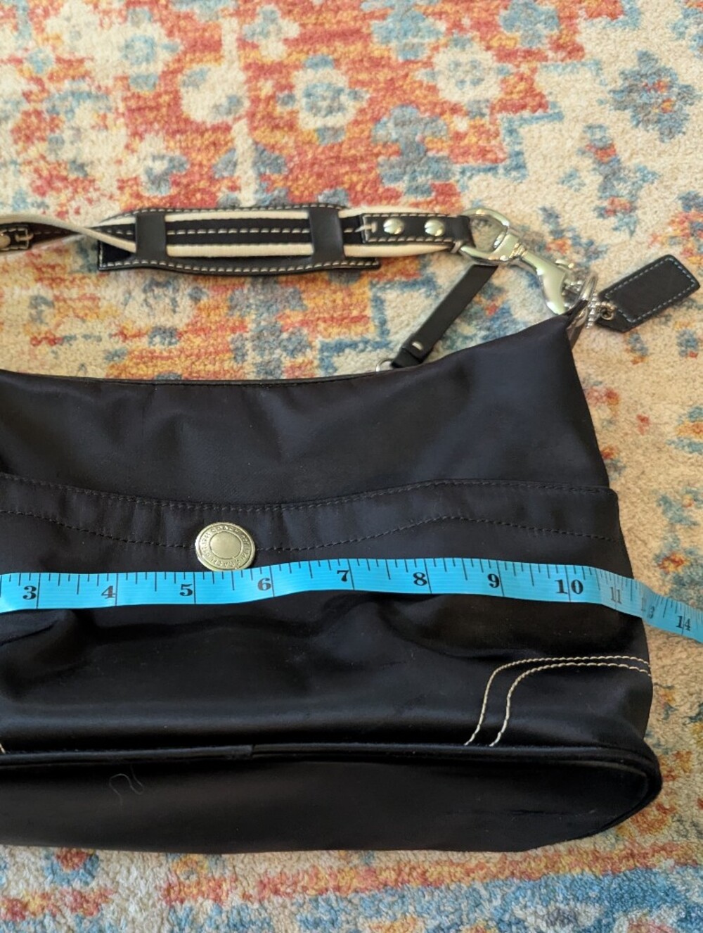 Vintage Y2K Coach Hampton Weekender Black Sateen Hobo Shoulder Bag Leather Strap - Picture 13 of 15
